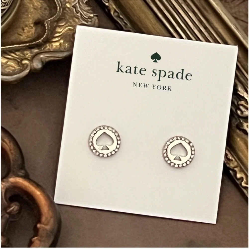 Kate Spade • NWT NIB Silver Spot The Spade Pave Crystal Halo Earrings +Pouch Bag